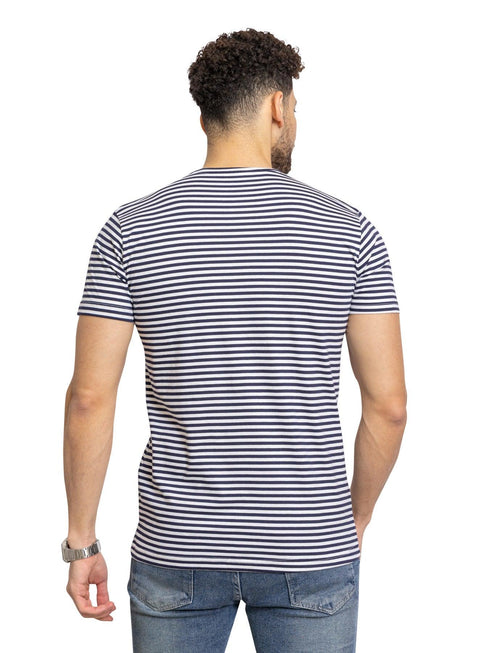 N - Indigo Striped Round T-Shirt - Khotwh