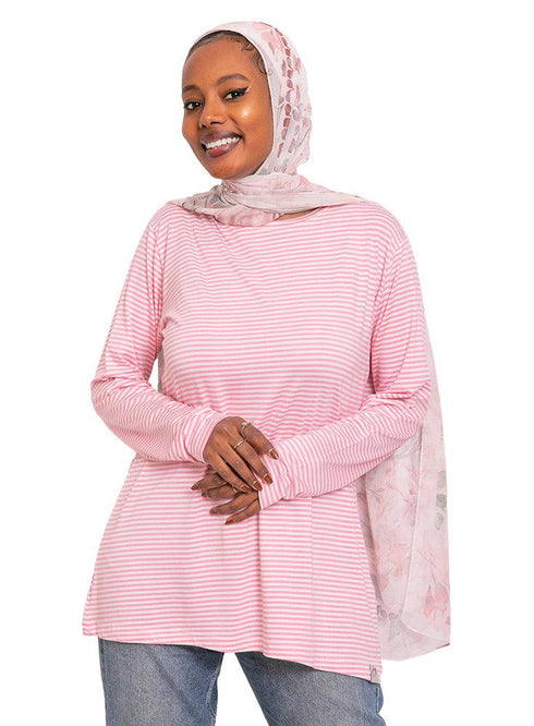 N - Pink Striped Long - Sleeve - Khotwh