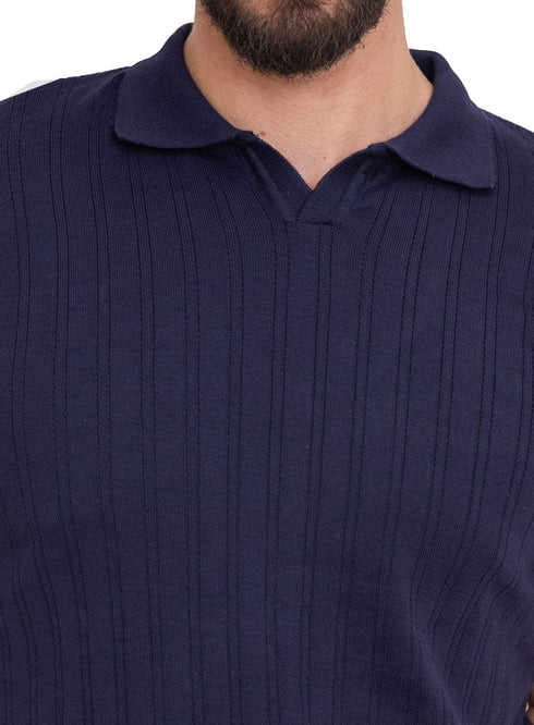 Navy F - Polo Neck Pullover - Khotwh