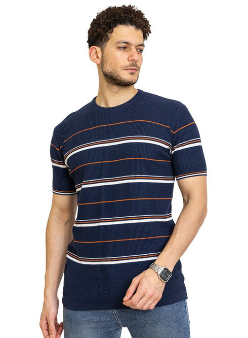 Navy F - S.Knit Round T-shirt - Khotwh