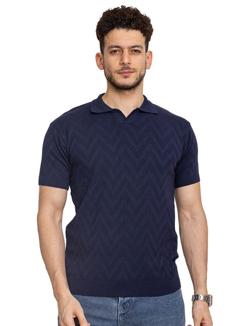 Navy F - Z - Polo Neck T-shirt - Khotwh