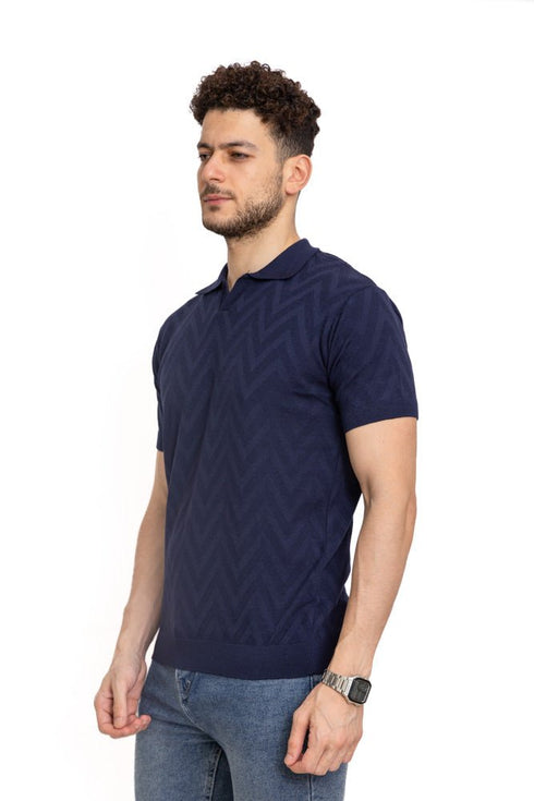 Navy F - Z - Polo Neck T-shirt - Khotwh