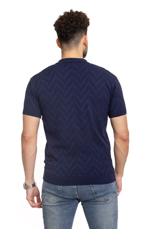 Navy F - Z - Polo Neck T-shirt - Khotwh