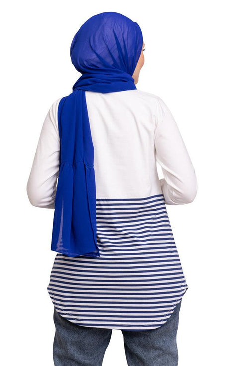 Navy Half Striped Long - Sleeve - Khotwh