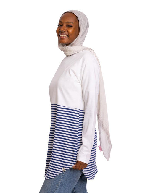 Navy Half Striped Long - Sleeve - Khotwh