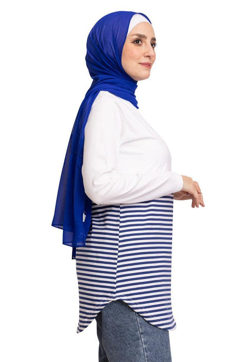 Navy Half Striped Long - Sleeve - Khotwh