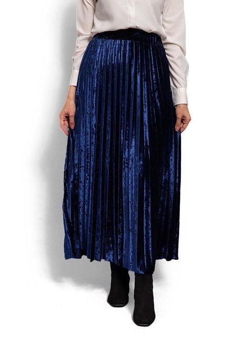Navy Pleated Velvet Skirt - Khotwh
