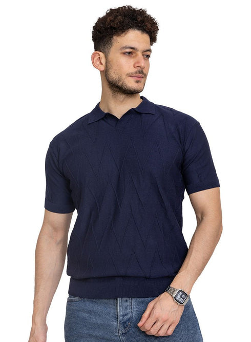 Navy Zigzag F - Z - Polo Neck T-shirt - Khotwh