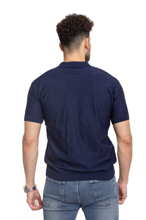 Navy Zigzag F - Z - Polo Neck T-shirt - Khotwh