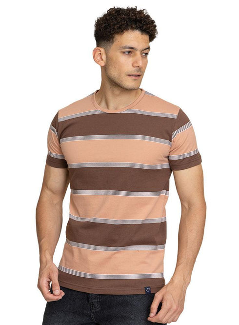 N.Striped Brown Striped Round T-shirt - Khotwh