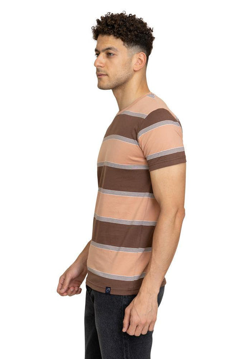 N.Striped Brown Striped Round T-shirt - Khotwh