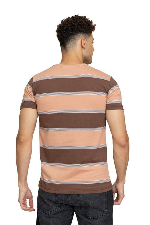 N.Striped Brown Striped Round T-shirt - Khotwh