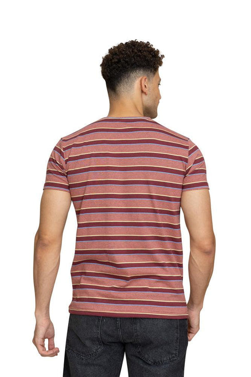 N.Striped Burgundy Striped Round T-shirt - Khotwh
