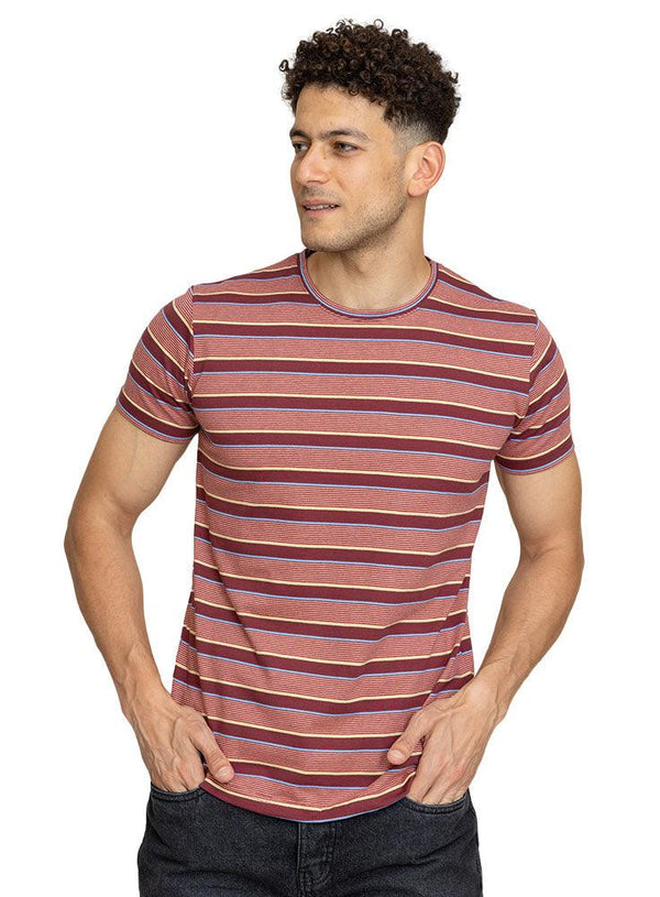 N.Striped Burgundy Striped Round T-shirt - Khotwh