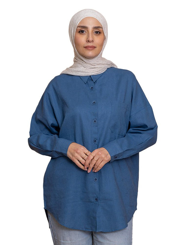 Ocean Pocket Over Size Linen Shirt - Khotwh