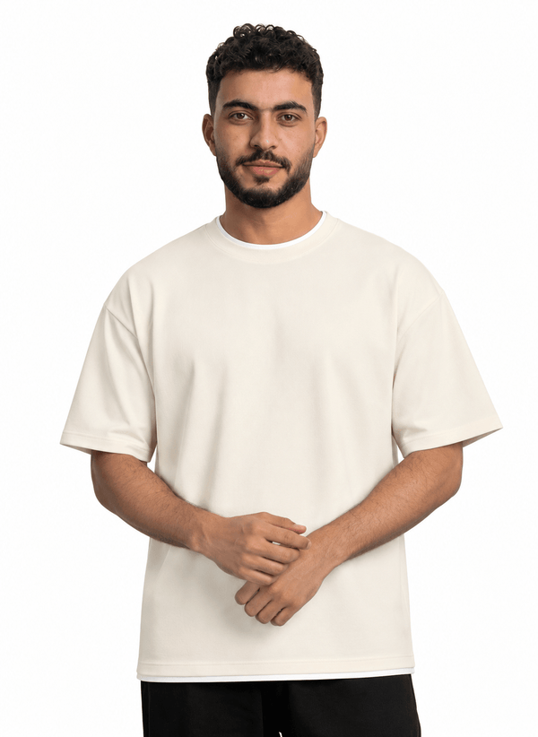 Off-White Double-Layerd Oversize Round T-Shirt - Khotwh
