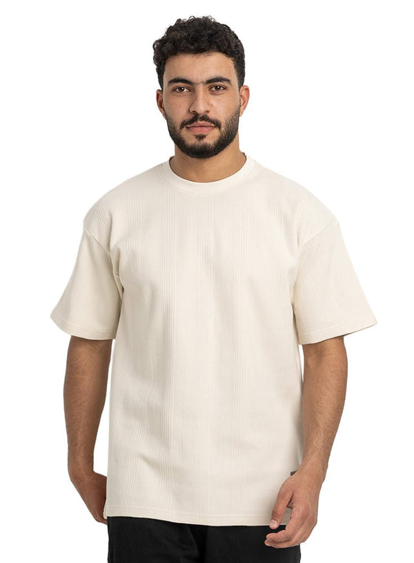 Off - White Jacquard - Over Size Round T-Shirt - Khotwh