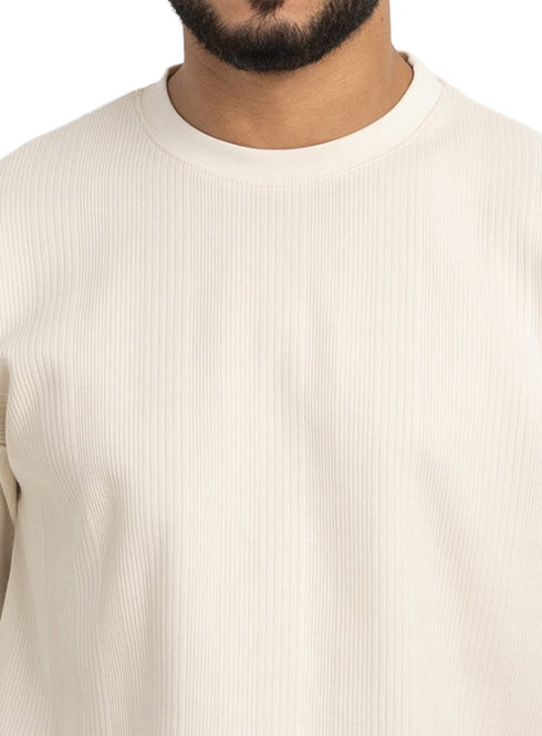 Off - White Jacquard - Over Size Round T-Shirt - Khotwh