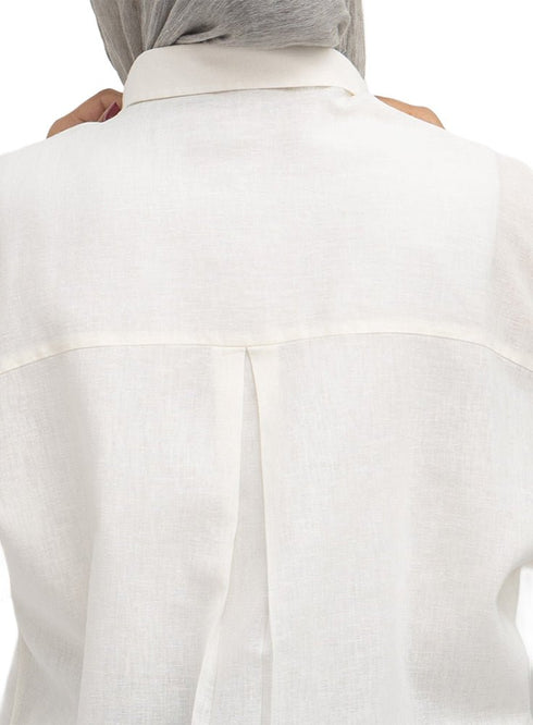 Off-White Pocket Over Size Linen Shirt - Khotwh
