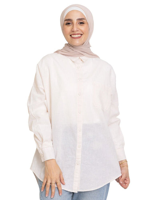 Off - White Pocket Over Size Linen Shirt - Khotwh