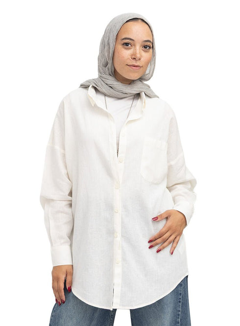 Off-White Pocket Over Size Linen Shirt - Khotwh