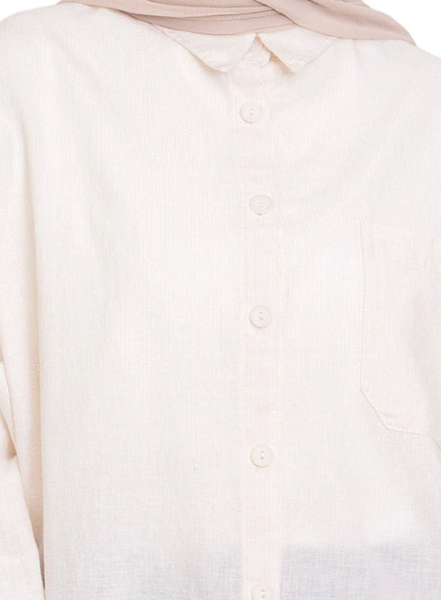 Off - White Pocket Over Size Linen Shirt - Khotwh
