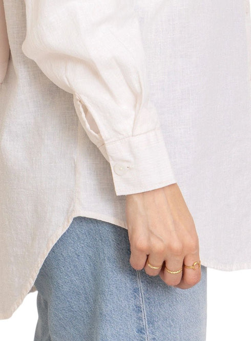 Off - White Pocket Over Size Linen Shirt - Khotwh