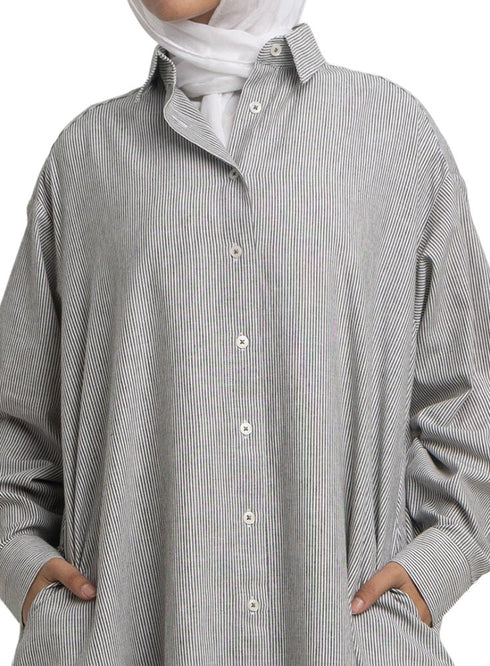 Olive - Design 1 Striped - Linen Dress Shirt - Khotwh