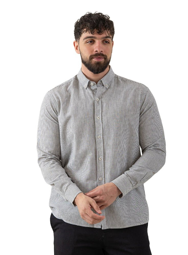 Olive - Design 1 Striped Linen Shirt - Khotwh