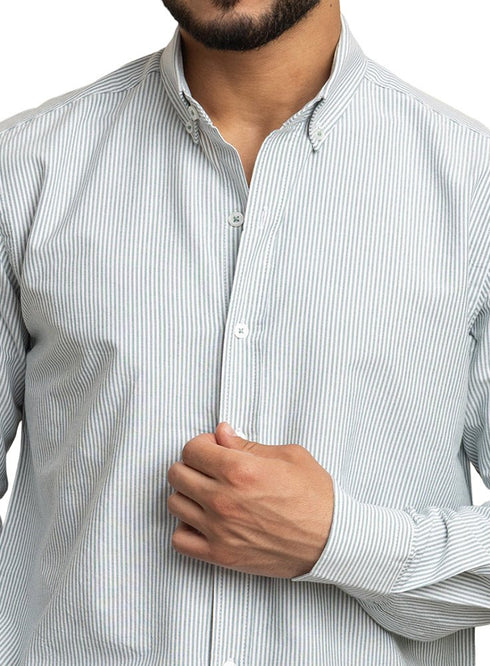 Olive - Design 1 Striped Oxford Shirt - Khotwh