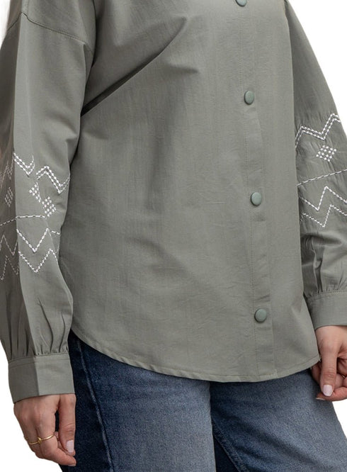 Olive Embroidered Poplin Shirt - Khotwh