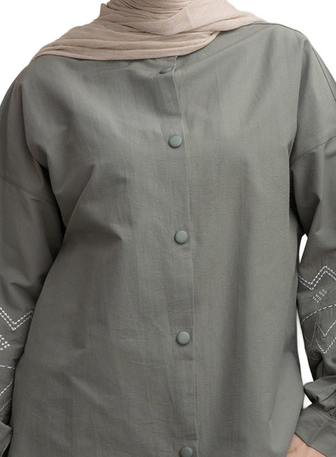 Olive Embroidered Poplin Shirt - Khotwh