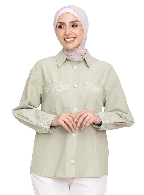 Olive Embroidered Shirt - Khotwh