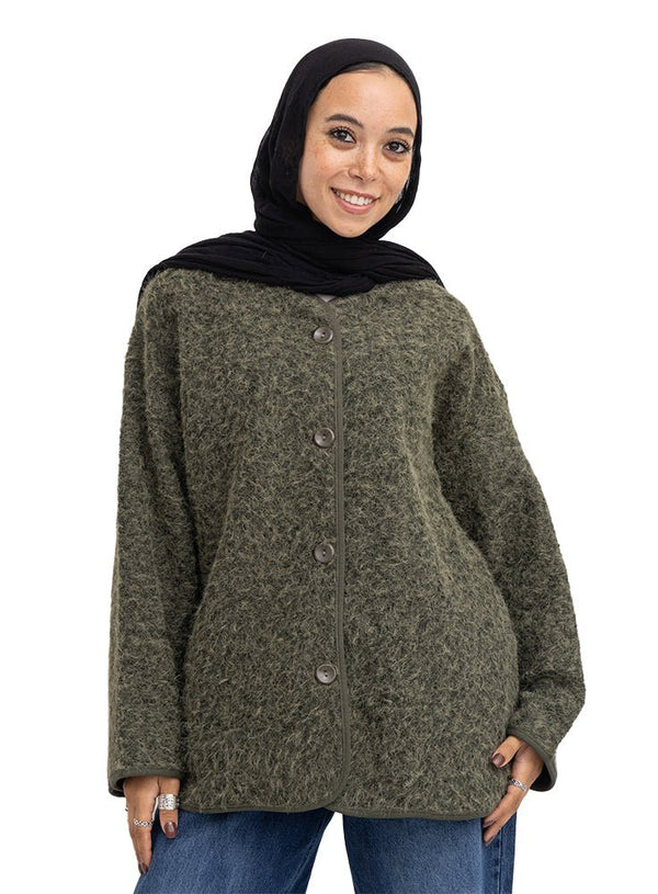 Olive Fluffy Jacket - Khotwh
