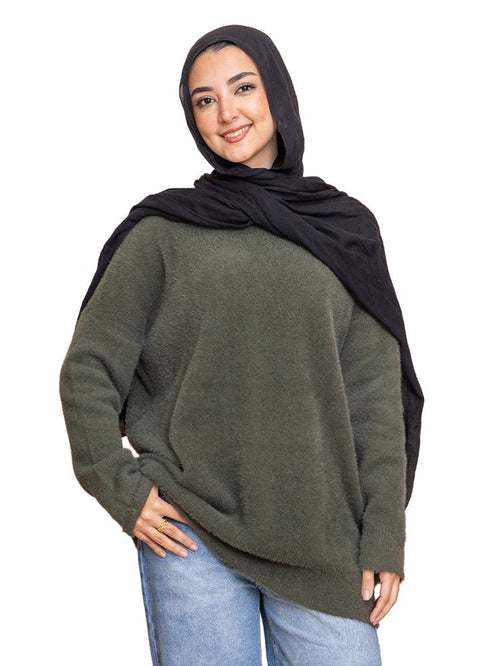 Olive Fluffy Over Size Pullover - Khotwh
