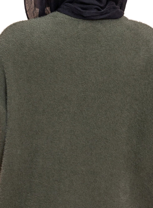 Olive Fluffy Over Size Pullover - Khotwh