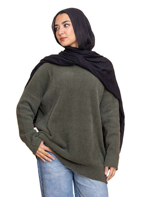 Olive Fluffy Over Size Pullover - Khotwh