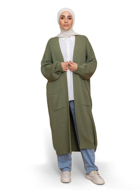 Olive knitted - Long Cardigan - Khotwh