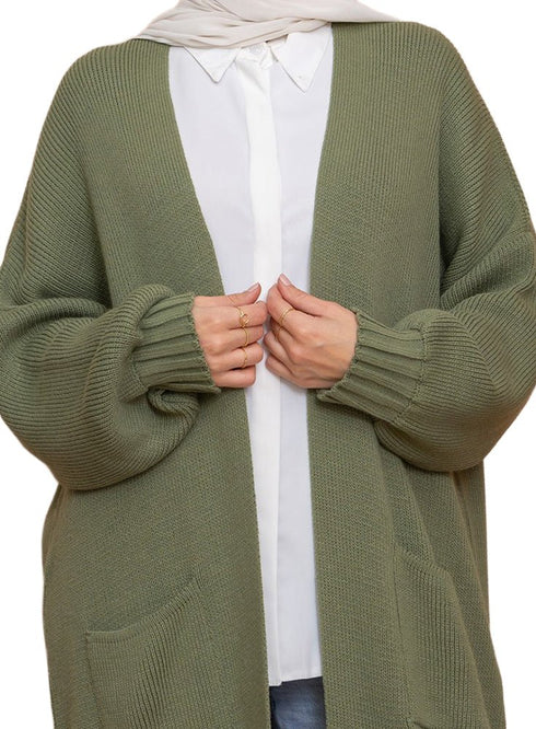 Olive knitted - Long Cardigan - Khotwh