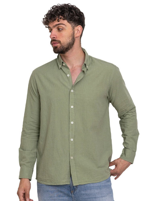 Olive Linen Shirt - Khotwh