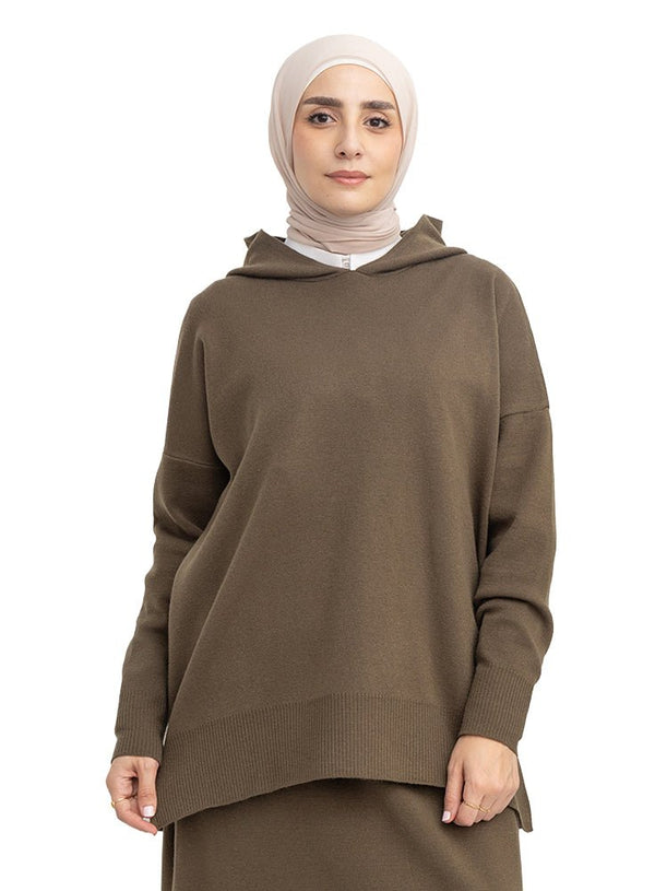Olive Over Size Knitted Hoodie - Khotwh