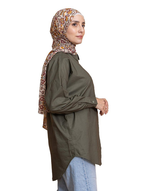 Olive Oxford Over Size Shirt - Khotwh