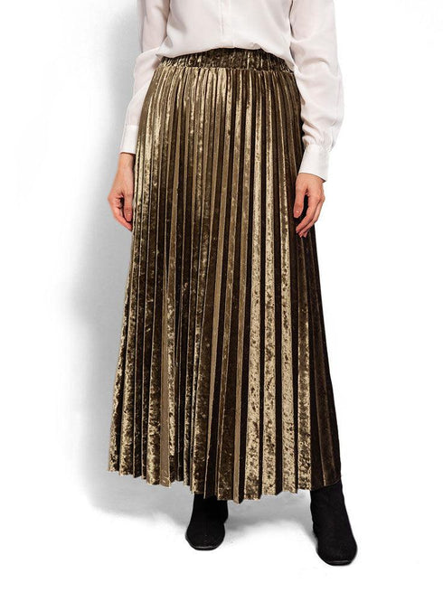 Olive Pleated Velvet Skirt - Khotwh