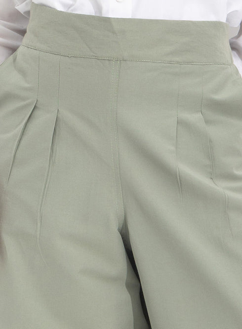 Olive Poplin Wide Leg Pants - Khotwh