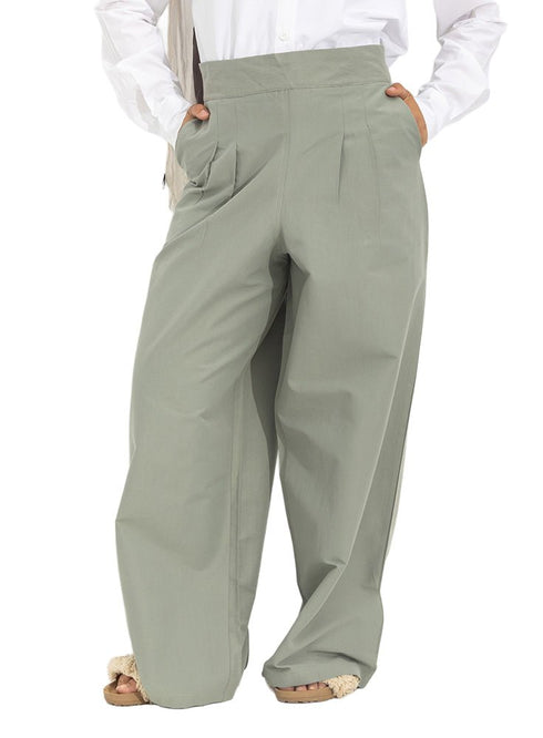 Olive Poplin Wide Leg Pants - Khotwh