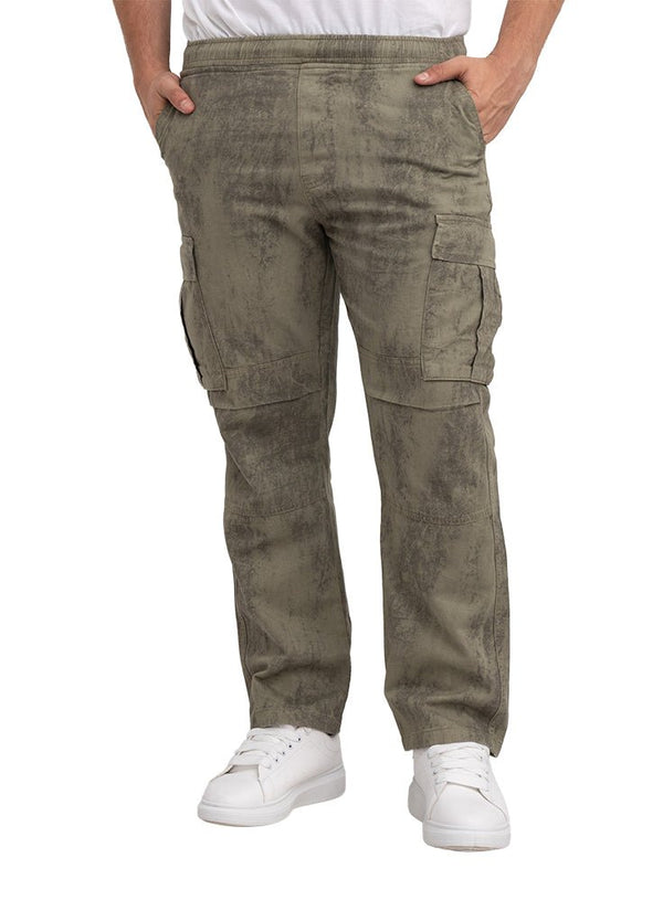 Olive Printed Gabardine Cargo Pants - Khotwh