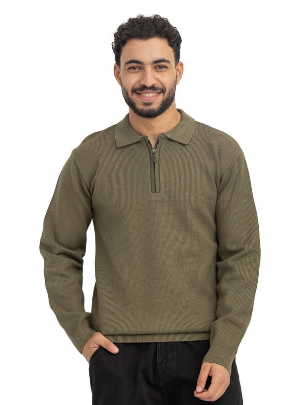 Olive Quarter Zipper Pullover - Khotwh