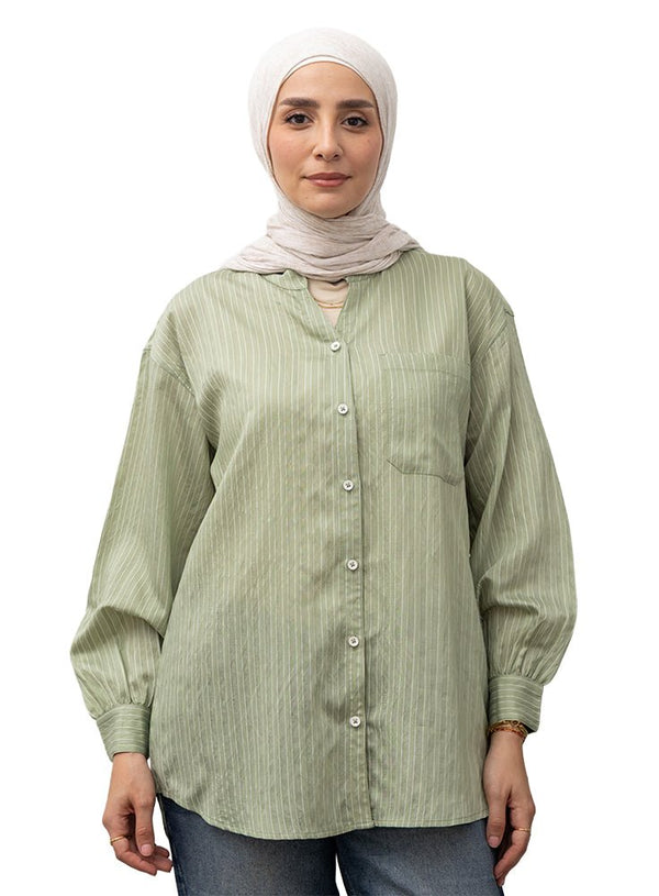 Olive RD - Striped V - Neck Shirt - Khotwh
