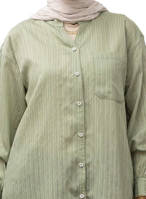 Olive RD - Striped V - Neck Shirt - Khotwh