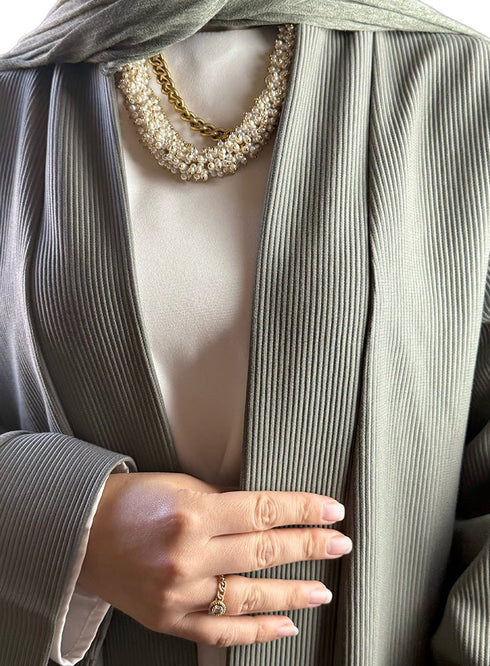 Olive Ribbed Long Cardigan - Khotwh